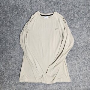 Gymshark Long Sleeve‎ Logo T Shirt Men M Off White Crew Neck Sportswear Workout